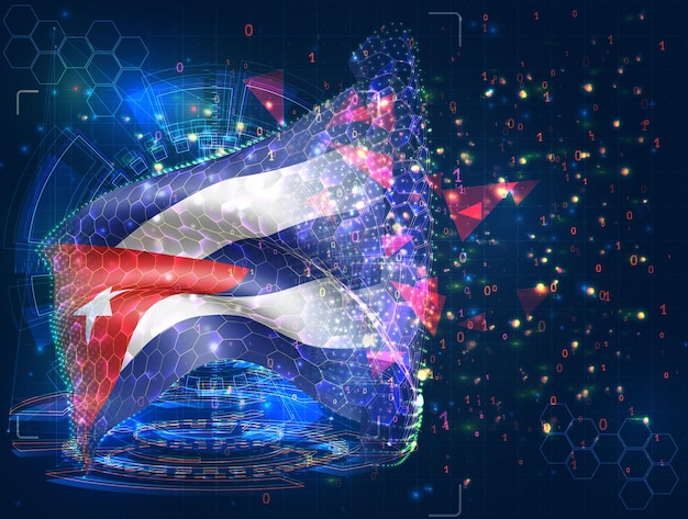 Cuba drapeau vectoriel objet 3D abstrait virtuel à partir de polygones triangulaires sur fond bleu