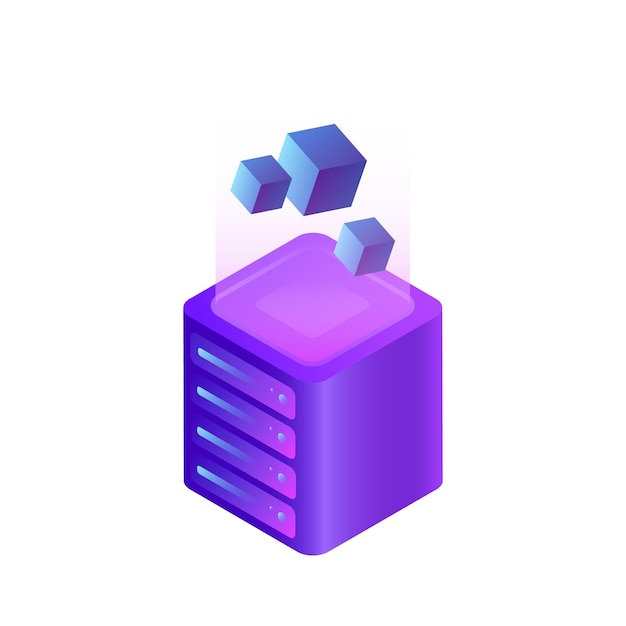 Vecteur cube 3d violet avec un rayon de lumière et des cubes volants élément graphique isolé décoratif