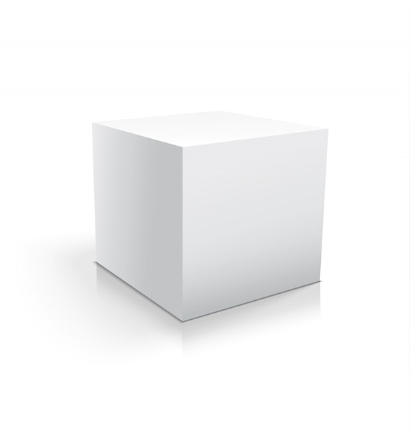 Cube blanc réaliste ou une boîte isolée