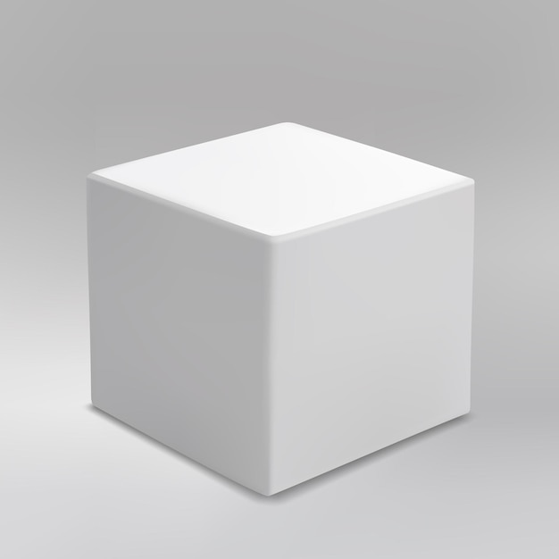 Cube blanc simple sur un fond gris dégradé