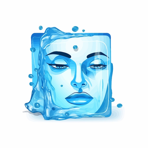 Vecteur un cube de glace bleu avec un visage et un visage dessus.