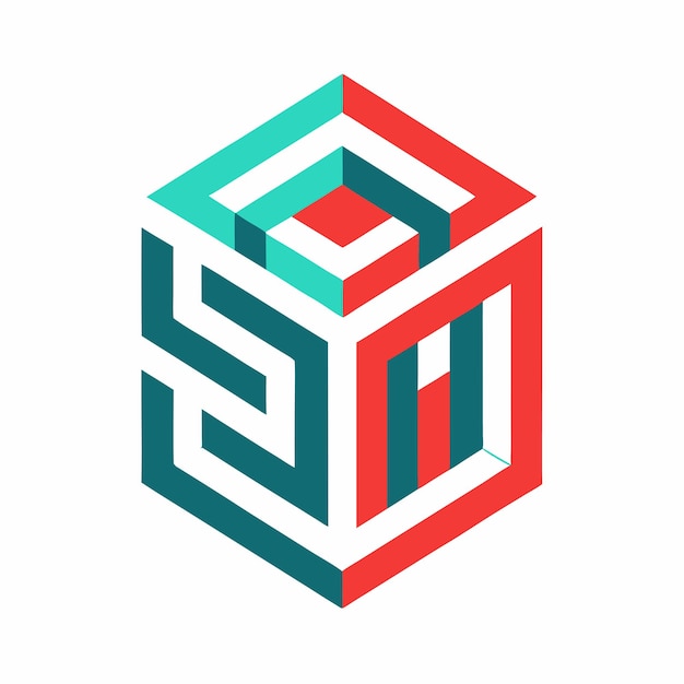 Cube isométrique avec des lignes géométriques et une typographie moderne audacieuse