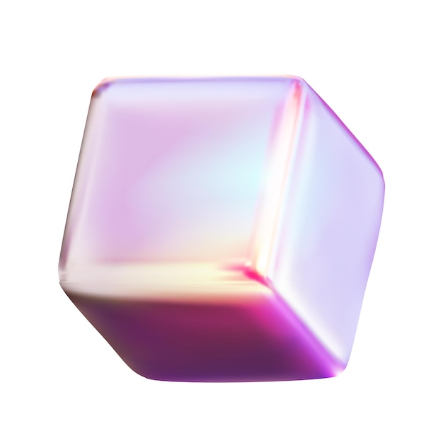 Cube de néon isolé sur un fond transparent d forme primitive holographique