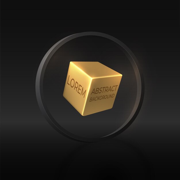 Cube d'or dans un cercle noir Abstract vector background géométrique