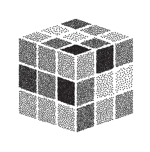 Cube à points sur fond blanc d forme vectorielle