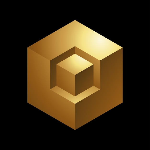 Cubes abstraits dorés sur fond noir