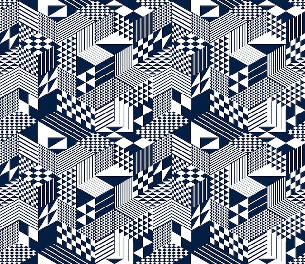Cubes sans soudure vector background, boîtes de losanges et de triangles répétant le motif de carreaux, architecture et construction 3D, conception géométrique.