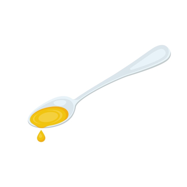 Cuillère à huile d'huile d'olive alimentaire dans un design plat d'illustration vectorielle de cuillère en argent isolé sur blanc