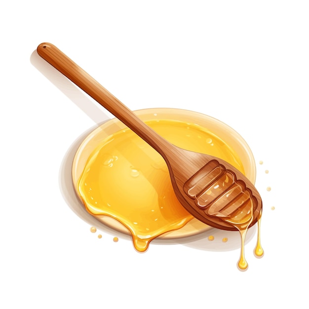 Vecteur cuillère ronde en bois dessinée à la main pour le miel avec des gouttes illustration vectorielle de dessin animé
