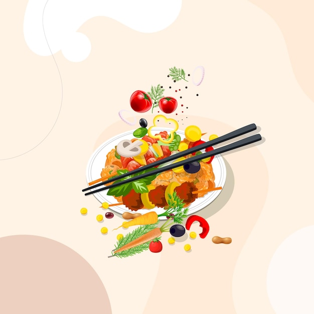 Cuisine Asiatique Et Restaurants Traditionnels, Cuisine, Menu, Illustration Vectorielle