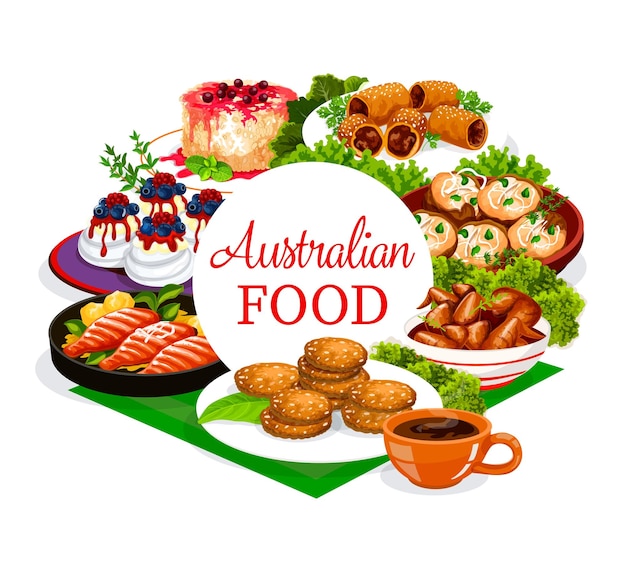 Vecteur cuisine australienne menu alimentaire plats de viande et de poisson
