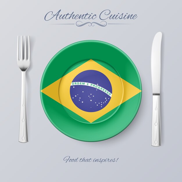 Cuisine Authentique Du Brésil. Assiette Avec Drapeau Brésilien Et Couverts