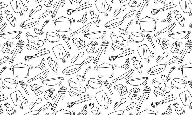 Vecteur cuisine doodle modèle sans couture backround dessin à la main icône de cuisine