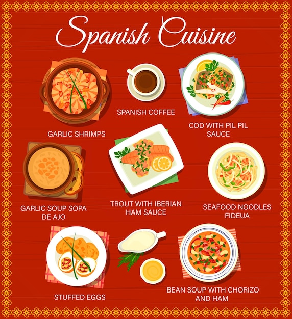 Vecteur cuisine espagnole menu tapas et plats espagnols