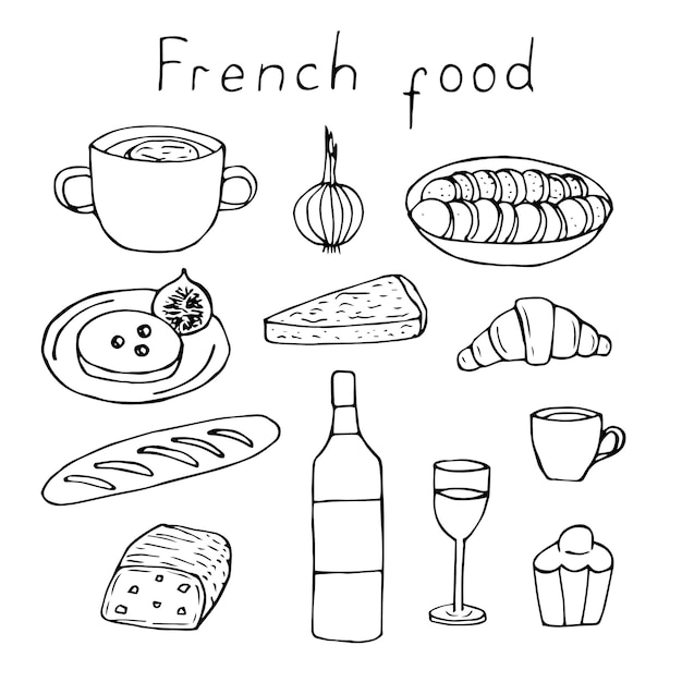 Cuisine Française Vector Illustration Dessin à La Main Doodles