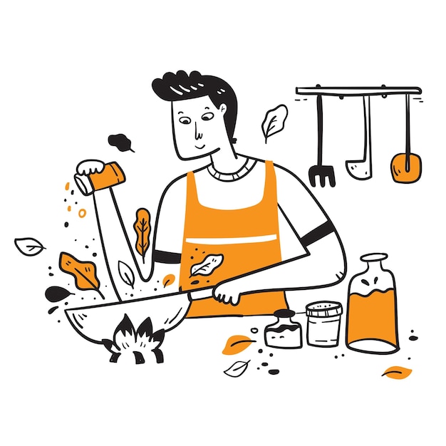 Vecteur cuisine homme doodle illustration vectorielle