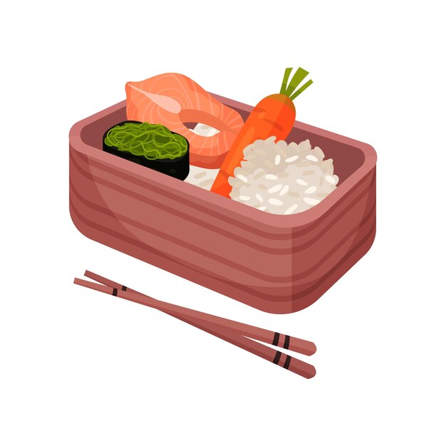 Vecteur cuisine japonaise dans une boîte à lunch bento et bentobox