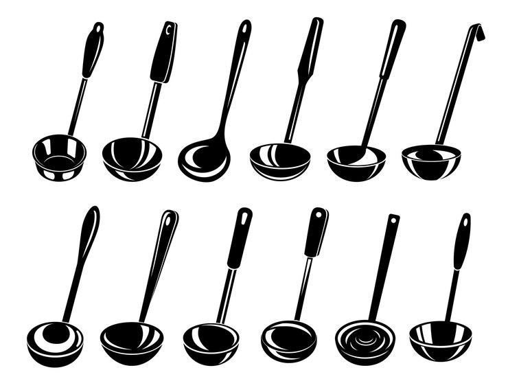 Vecteur cuisine louche soupe cuisinier icon set style simple