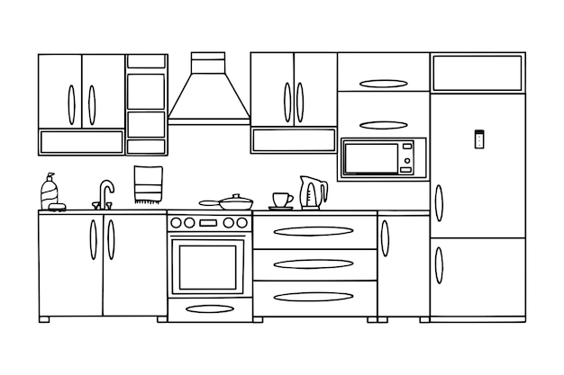 Cuisine avec meubles Intérieur de cuisine confortable moderne Illustration vectorielle