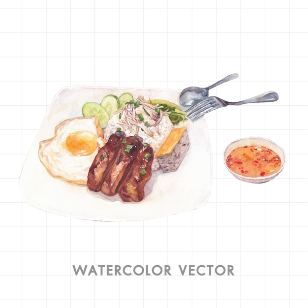 Vecteur cuisine thaïlandaise peinte à l'aquarelle