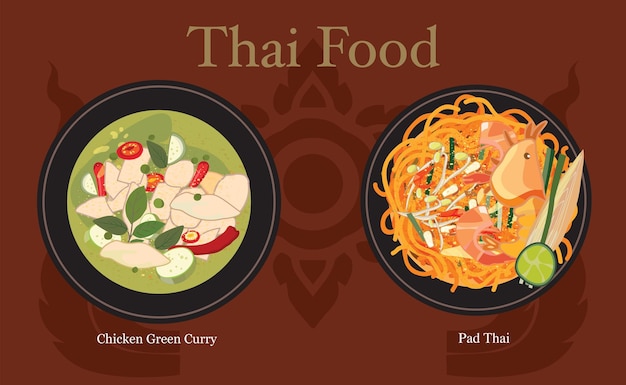 Cuisine Thaïlandaise Version 3 Poulet Au Curry Vert Et Pad Thai