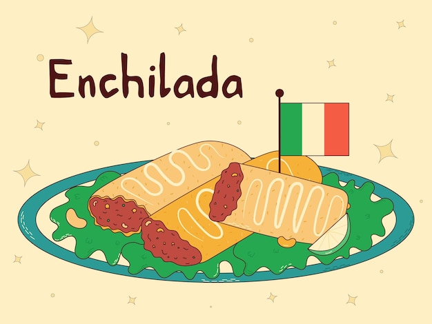 Cuisine Traditionnelle Mexicaine Enchilada Illustration Vectorielle Dans Un Style Dessiné à La Main