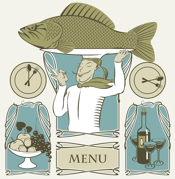 Vecteur cuisinier au poisson