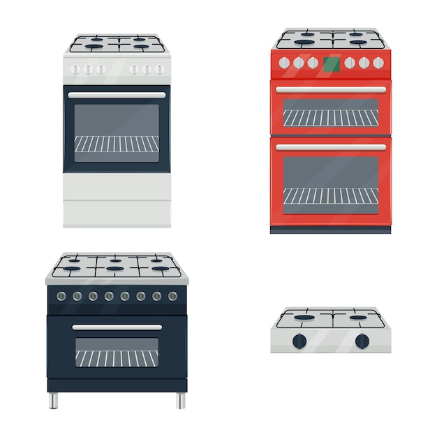 Vecteur cuisinière à gaz set vector illustration isolé sur fond blanc