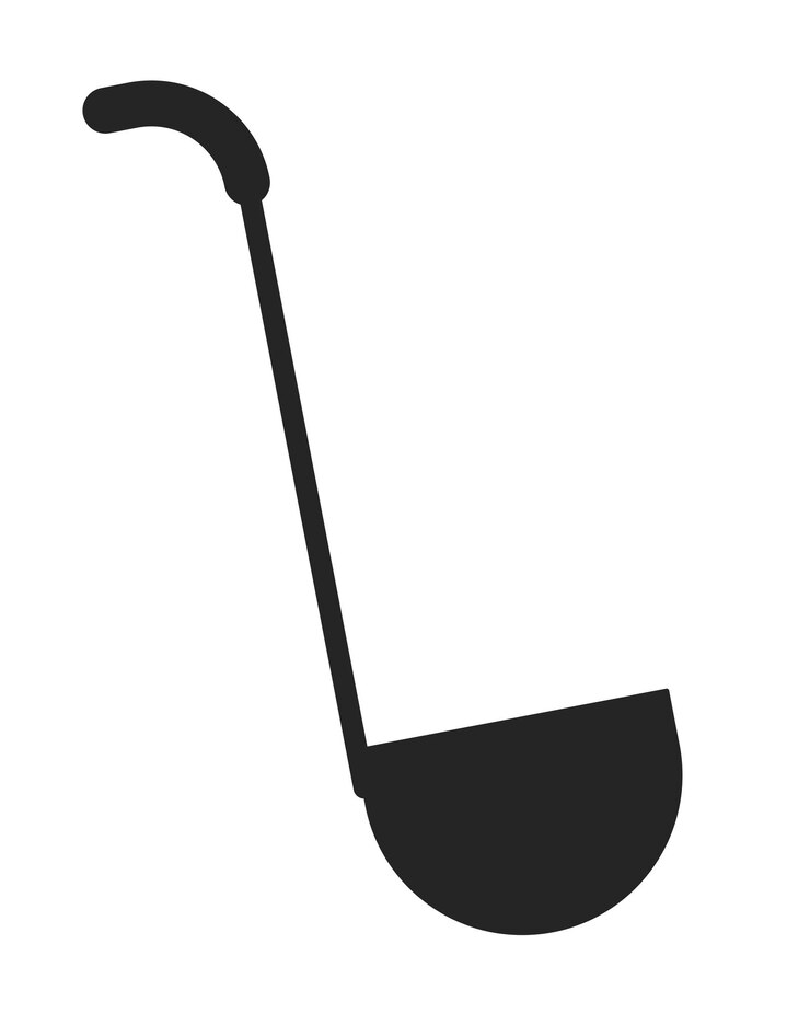 Vecteur cuisson louche en acier plat monochrome isolé objet vectoriel dessin d'art en ligne noir et blanc modifiable appareil de cuisine illustration de spot de contour simple pour la conception graphique web