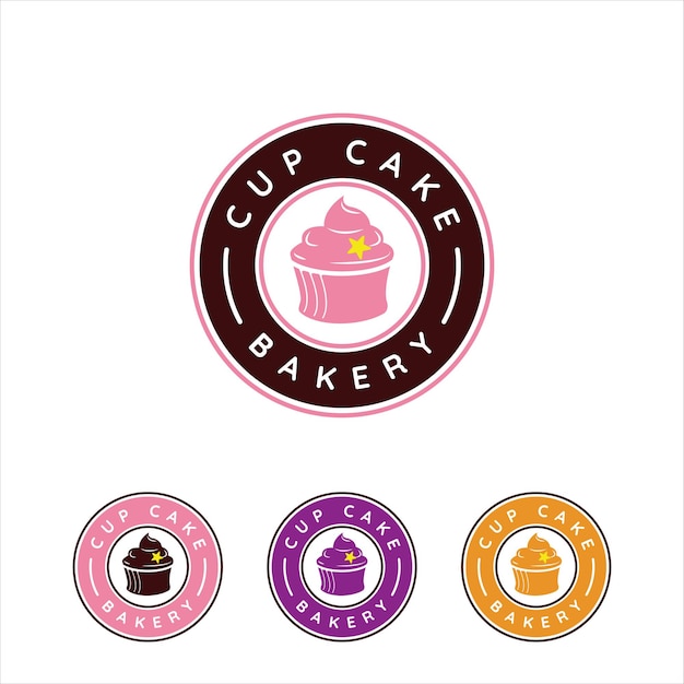 Cup Cake Boulangerie Logo Vector Illustration Modèle Icône Design Graphique. Symbole De Collation Pour Restaurant Ou Magasin D'alimentation Avec Typographie D'insigne De Cercle