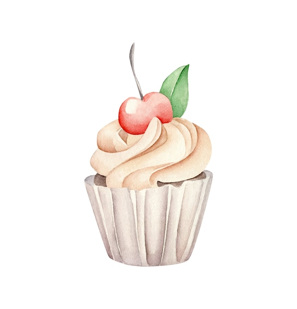 Cupcake aquarelle avec cerise