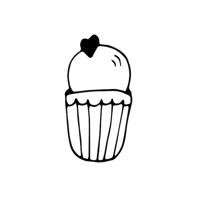 Cupcake Dessiné à La Main, Muffin. Illustration Vectorielle De Doodle Dans Un Style Scandinave Mignon. élément Pour Cartes De Voeux, Affiches, Autocollants Et Design Saisonnier. Isolé Sur Fond Blanc