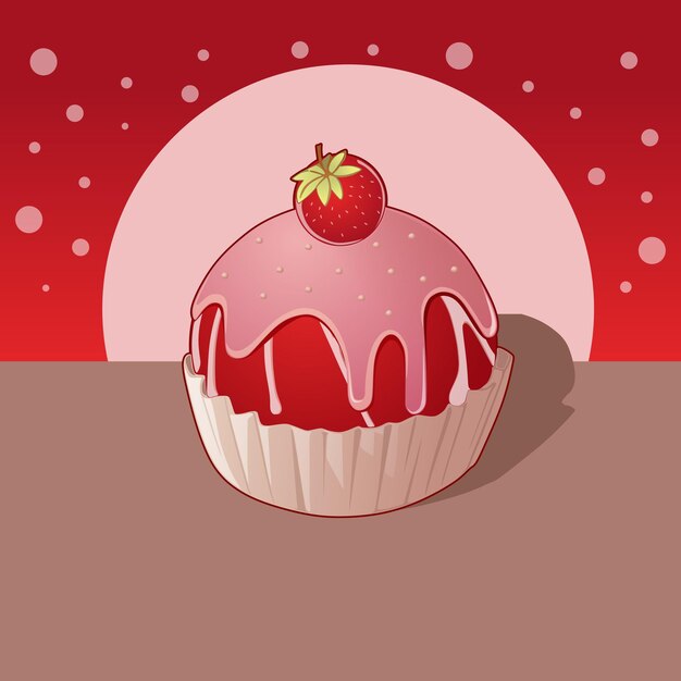 Vecteur un cupcake avec une fraise sur le dessus et un fond rose avec un fond rose