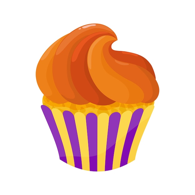 Vecteur un cupcake avec glaçage orange sur le dessus produits de boulangerie sucrés illustration vectorielle