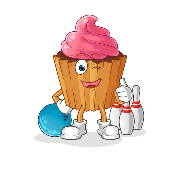 Cupcake Jouer Au Bowling Illustration Vecteur De Caractères