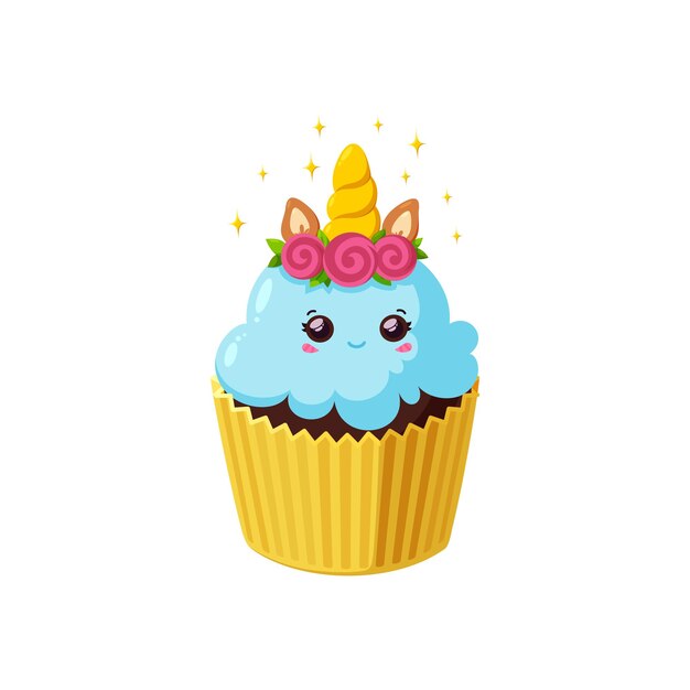 Cupcake Licorne Avec Glaçage Brillant Gâteau Kawaii Féerique Dans Une Tasse En Papier