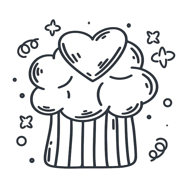 Cupcake mignon avec style doodle coeur