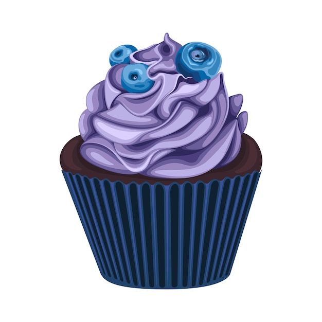 Cupcake Myrtille Crème Gâteau Sucré Dans Désert Illustration Vectorielle