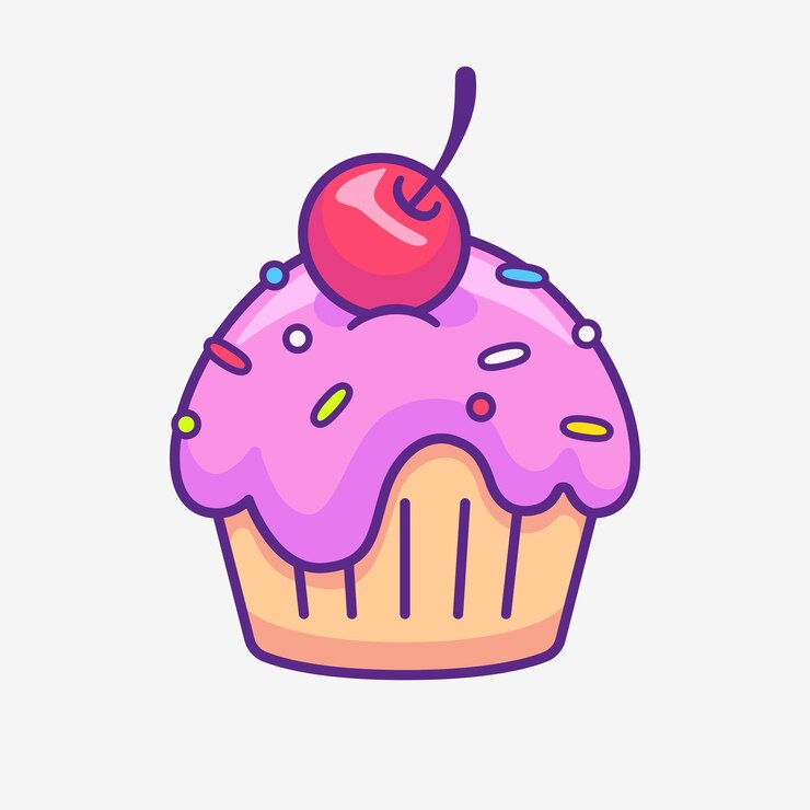 Vecteur cupcake sucré avec illustration de dessin animé de cerise