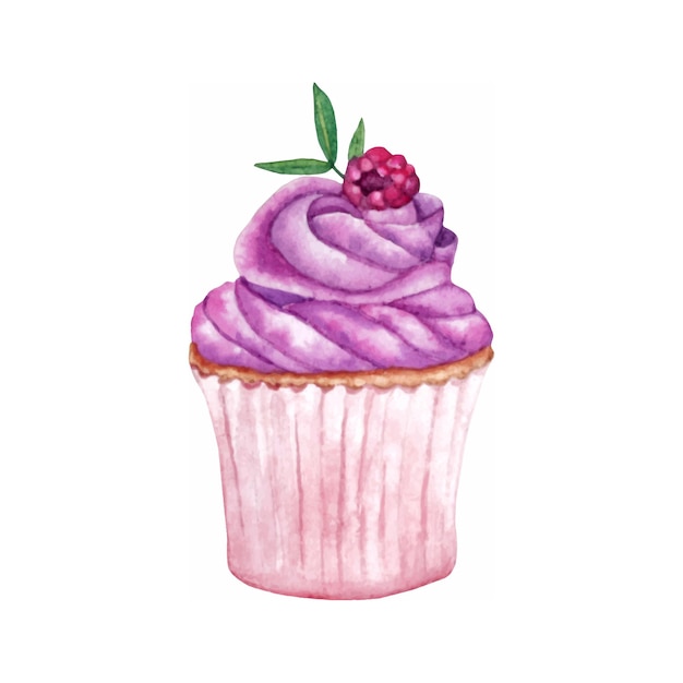 Cupcake vecteur aquarelle Dessiné à la main Dessert alimentaire sucré