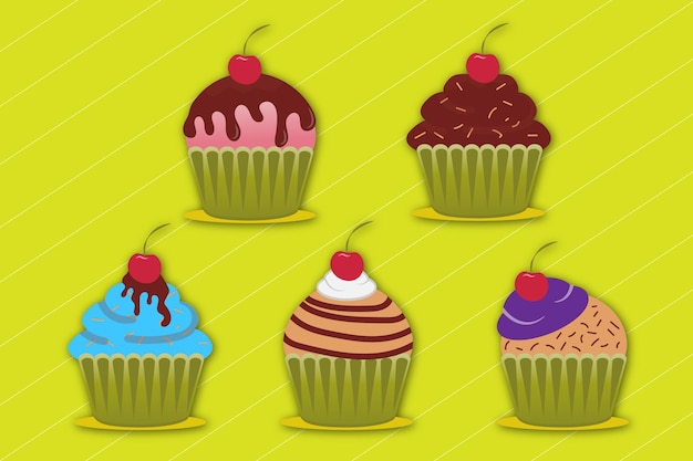 Vecteur un cupcakes coloré avec différentes saveurs dessus