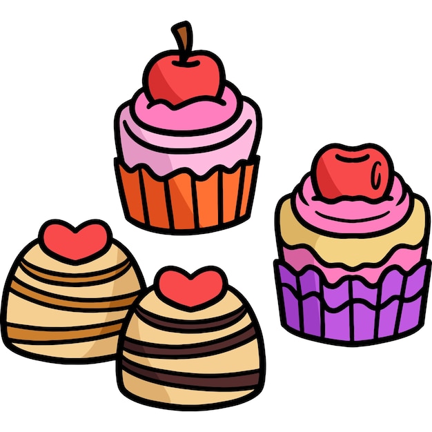 Cupcakes dessin animé coloré Clipart Illustration