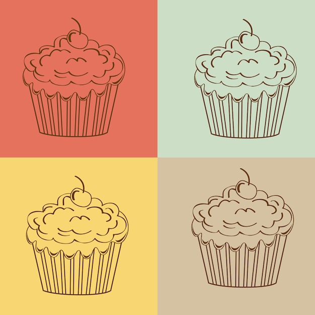 Cupcakes Seamless Pattern Linéaire