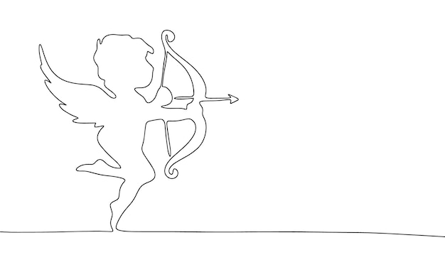 Cupidon ange une ligne continue vecteur illustraiton Concept bannière Saint Valentin dessin au trait