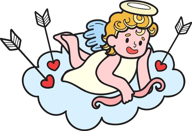 Cupidon Dessiné à La Main Avec Illustration De Nuages