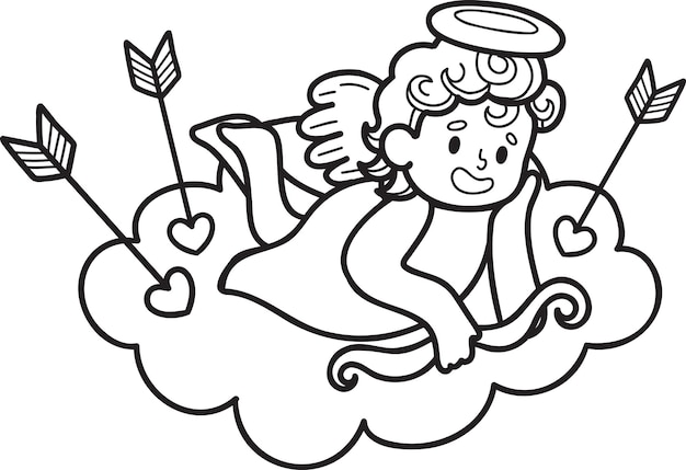 Cupidon Dessiné à La Main Avec Illustration De Nuages
