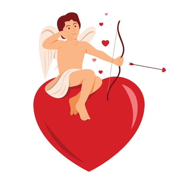 Le Cupidon Est Assis Sur Un Grand Cœur Pour La Décoration De La Saint-valentin.