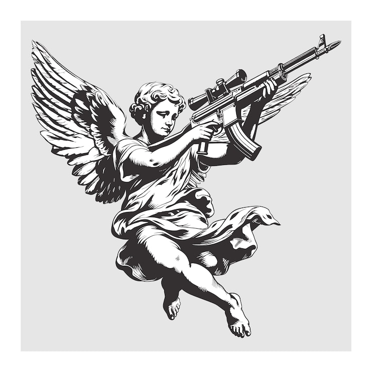 Vecteur le cupidon avec un fusil d'assaut kalashnikov