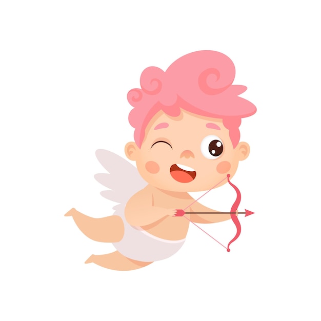 Cupidon Mignon Tire Un Arc Personnage De Dessin Animé Pour La Saint Valentin