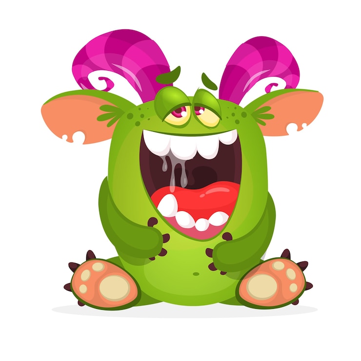 Vecteur cure dessin animé monstre troll chantant et assis cool vector illustration clipart